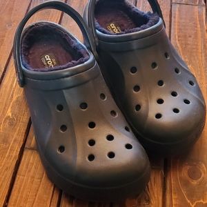 Black fur lined Crocs